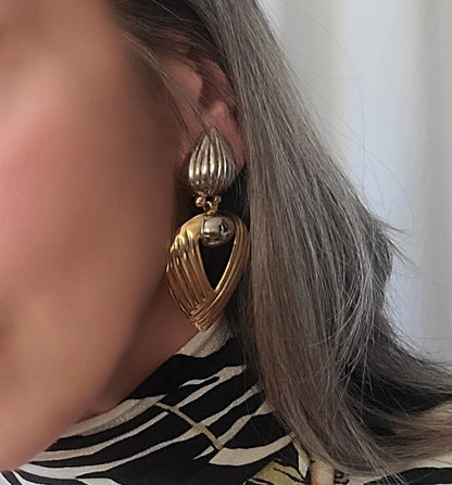 Vintage Mixed Metal Drop Clip On Earrings