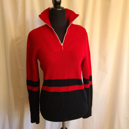L-RL Lauren Active Red and Black Stripe Half Zip Sweater | Size XS