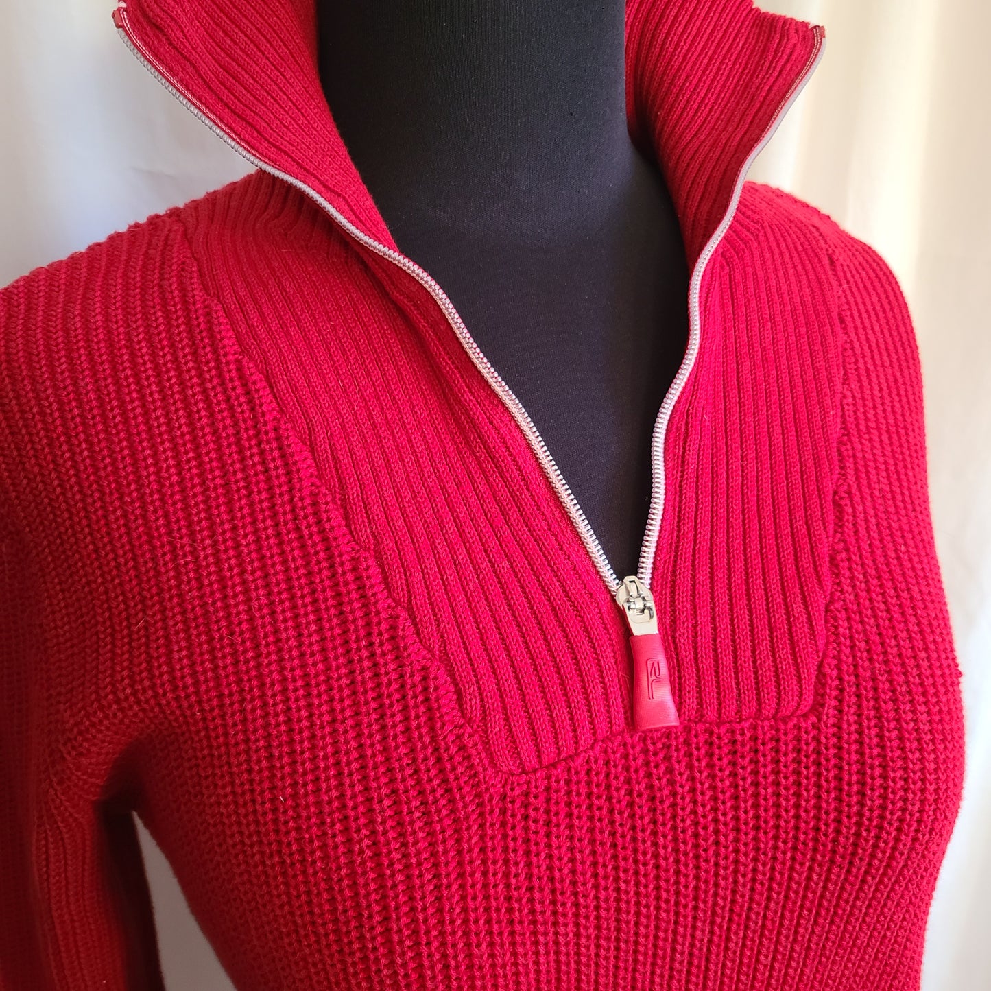 L-RL Lauren Active Brand Red and Black Stripe Half Zip Sweater | Size XS