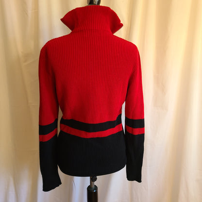 L-RL Lauren Active Red and Black Stripe Half Zip Sweater | Size XS