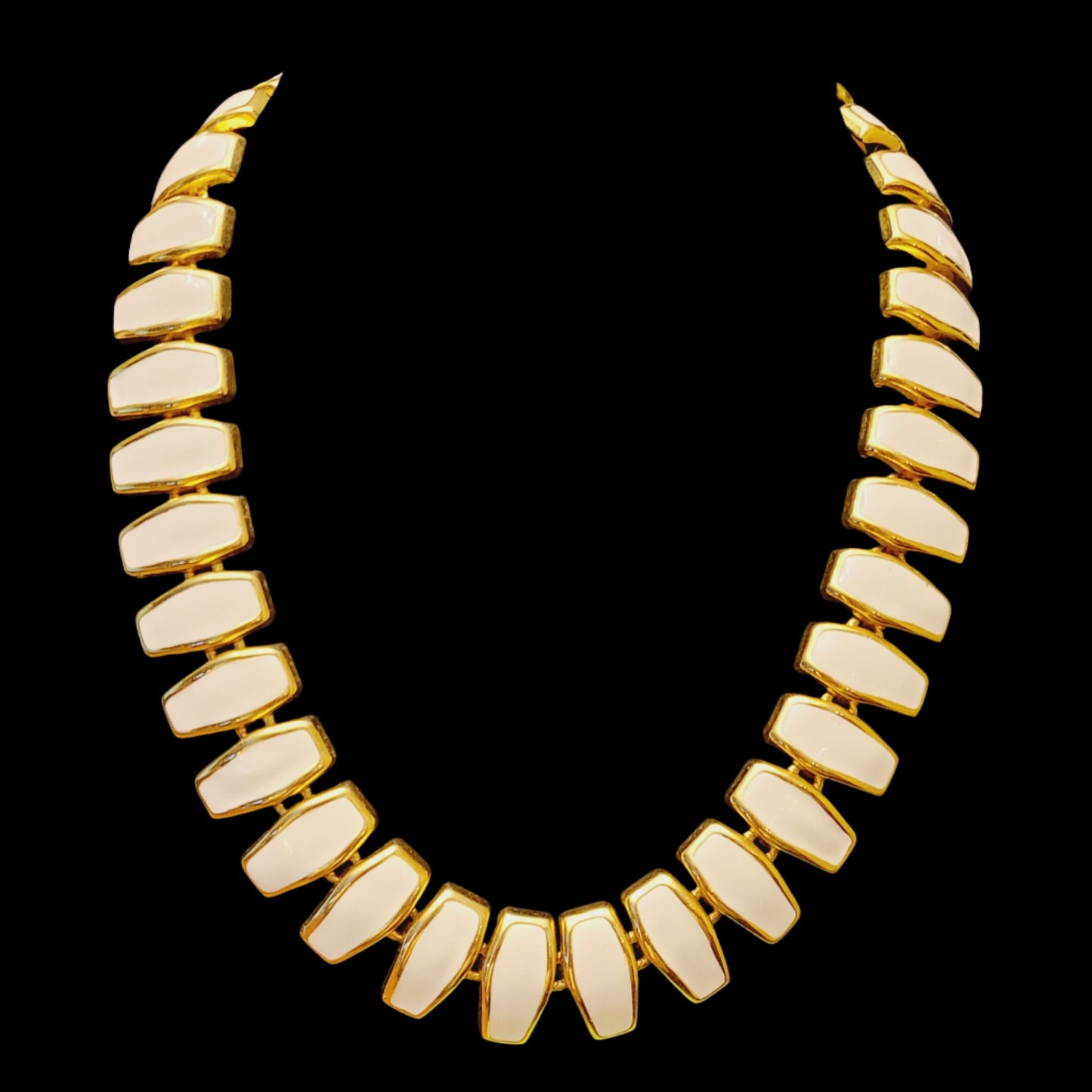 Vintage Gold Tone Ivory Enamel Necklace