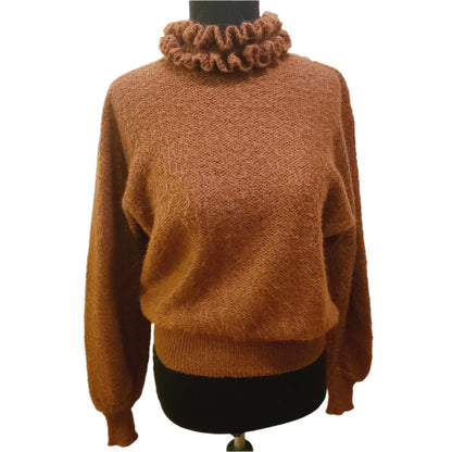 Vintage Ruffle Neck Dark Rust Sweater | Size Small