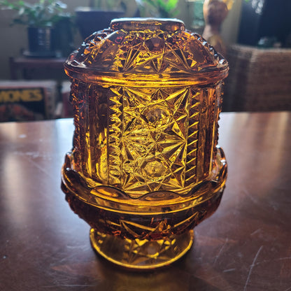 Indiana Glass Stars and Bars Amber Fairy Lamp