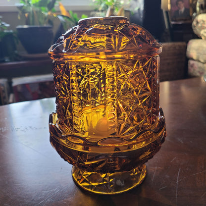 Indiana Glass Stars and Bars Amber Fairy Lamp