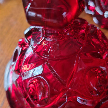 S M Glass Ruby Red Thumbprint Pedestal Lidded Candy Dish