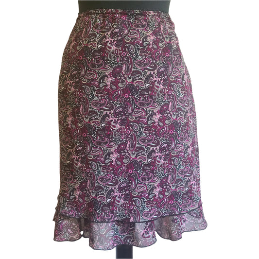 Purple paisley patterned skirt with ruffle hem
