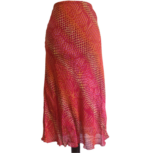 Y2K orange, pink, lavender, yellow fish scale pattern rayon skirt 