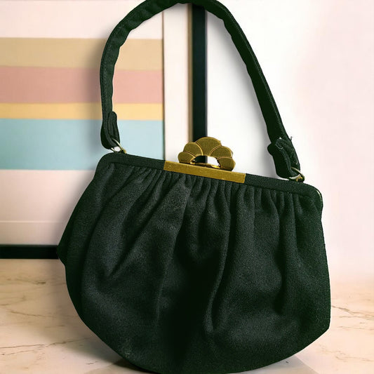 Vintage Black Felted Wool Handbag