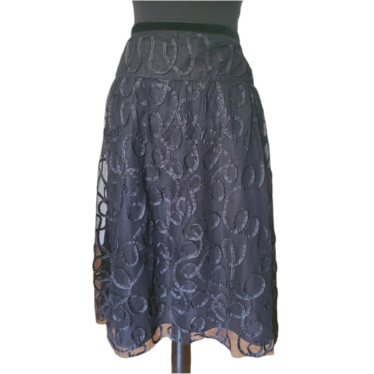 Sunny Leigh '00s Black Sheer Overlay Midi Skirt | Size 12