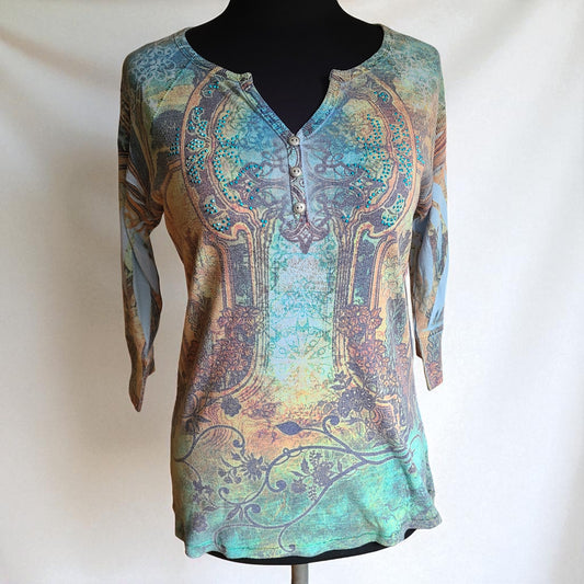 Embellished Boho Chic Henley Top | Size Small
