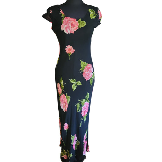 DressBarn 90s Black Floral Maxi Dress | Size Small