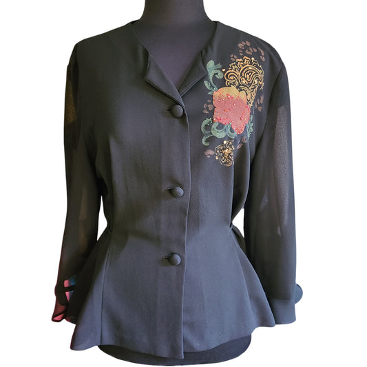 Karin Stevens Sheer Embellished Cardigan | Size 14
