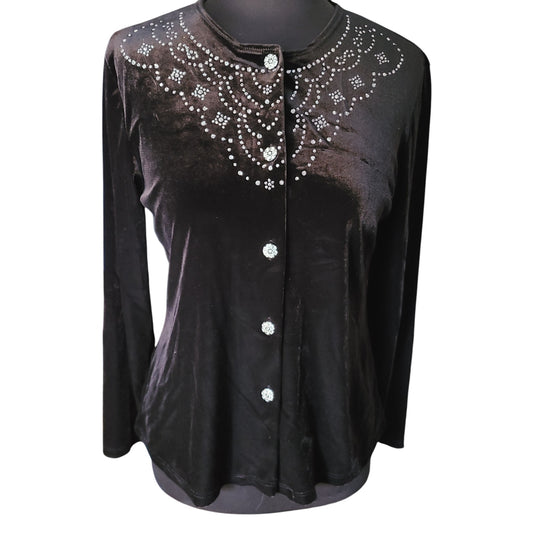 Notations Black Velvet Embellished Cardigan | Size Small