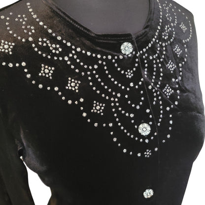 Notations Black Velvet Embellished Cardigan | Size Small