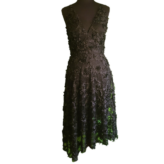 XSCAPE Dimensional Floral Black Dress | Size 8