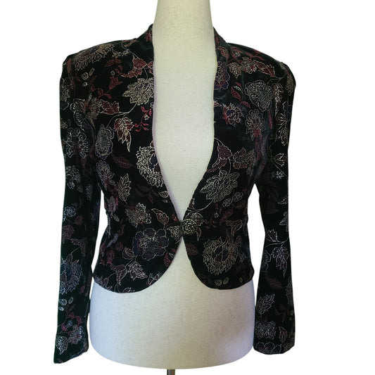 Another Thyme 70s Black Velvet Embossed Jacket | Size 8