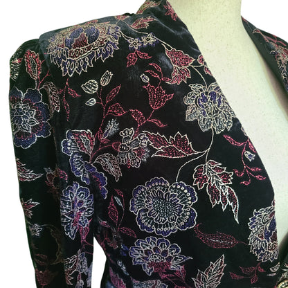 Another Thyme 70s Black Velvet Embossed Jacket | Size 8