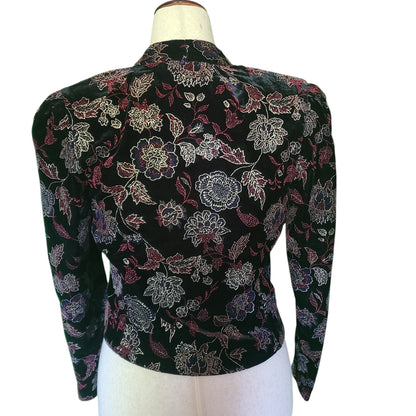 Another Thyme 70s Black Velvet Embossed Jacket | Size 8