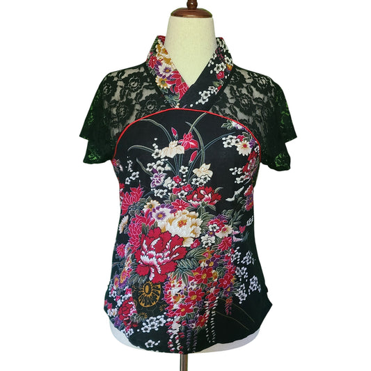 DELIXLAO Asian Multi-Patterned Blouse | Size Medium
