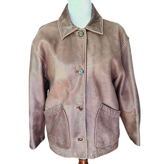 Brandon Thomas Distressed Brown Leather Jacket | Size Medium