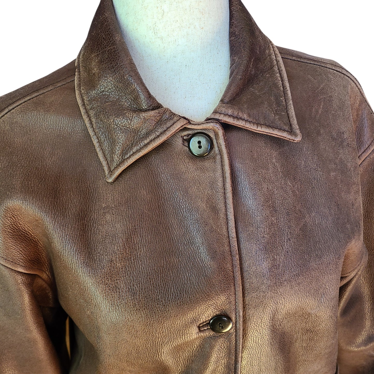 Brandon Thomas Distressed Brown Leather Jacket | Size Medium