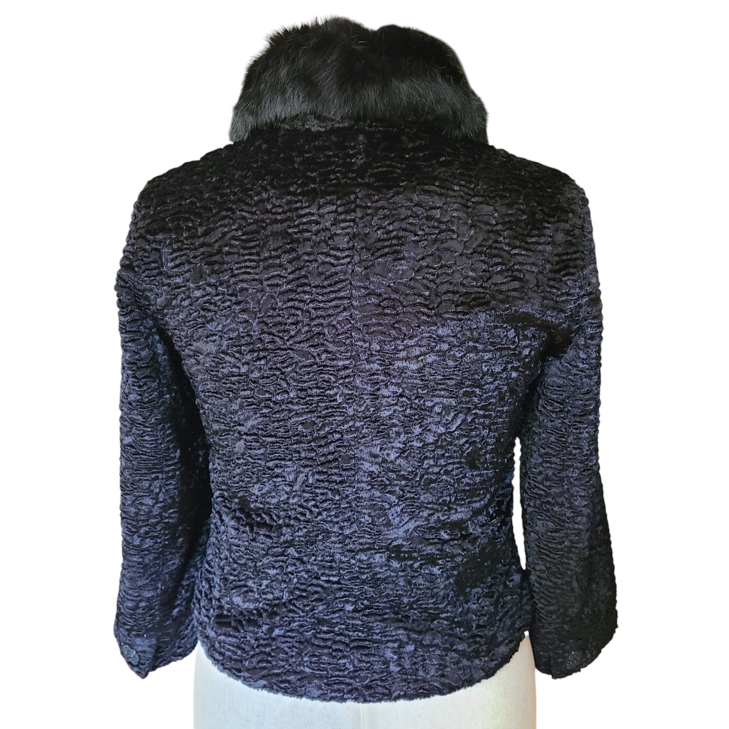 Itzu 00's Black Astrakhan Fur Collar Cropped Jacket | Size 6