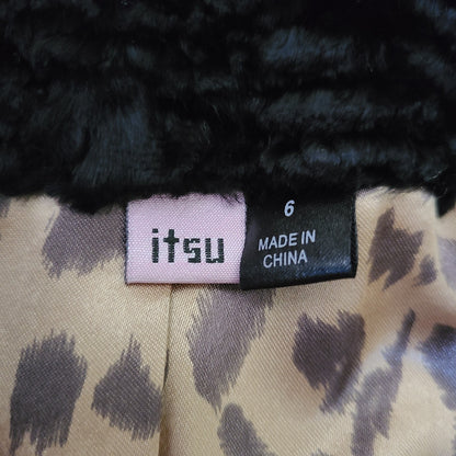 Itzu 00's Black Astrakhan Fur Collar Cropped Jacket | Size 6