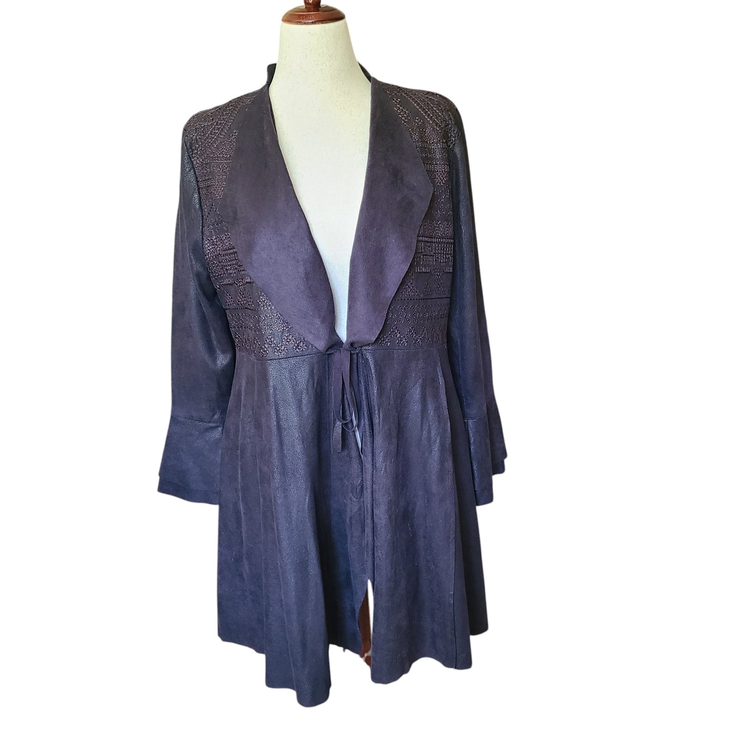 Vocal Faux Suede Front Tie Lace Detail Jacket | Size Large