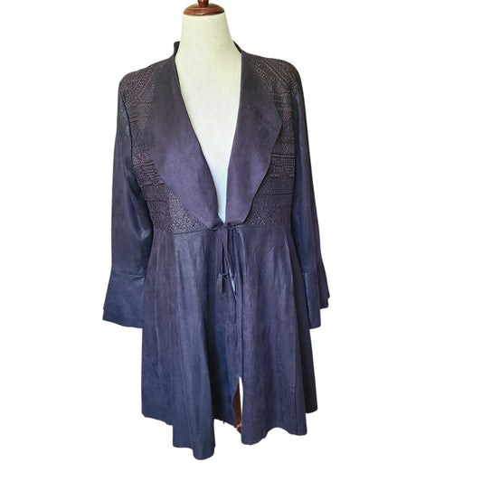 Vocal Faux Suede Front Tie Lace Detail Jacket | Size Large