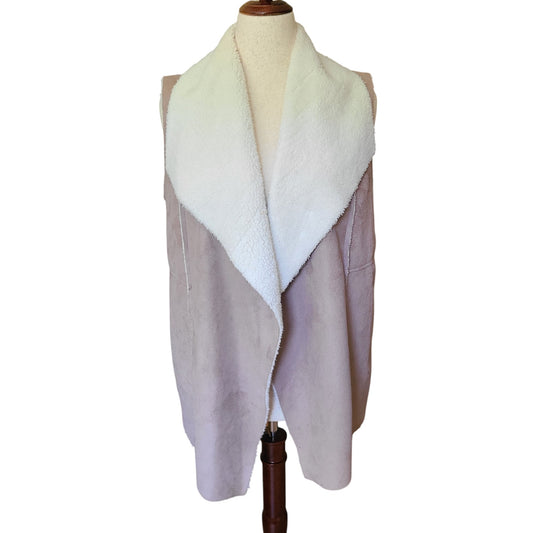 Susina Waterfall Faux Suede Taupe Vest | Size Large