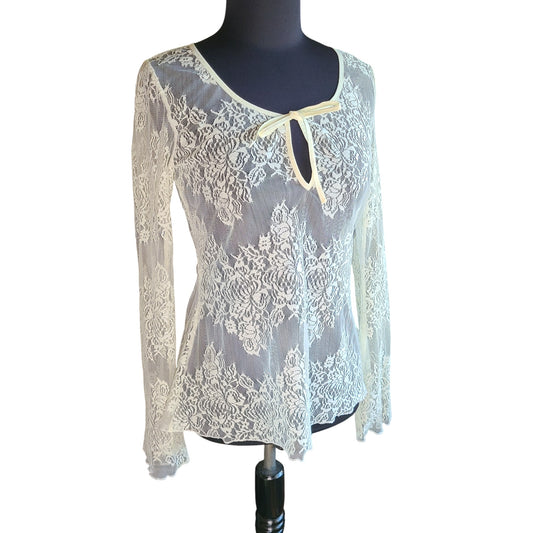 Moda International Lace Bow Keyhole Top | Size S