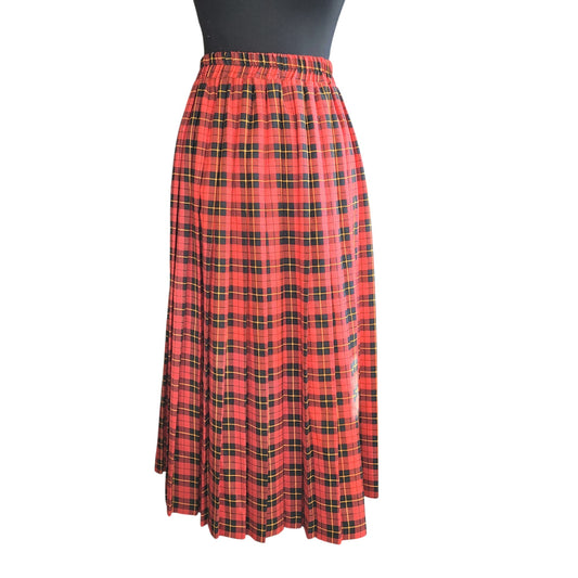 Plaid 60s Red & Black Pleated Maxi Skirt | Size Small