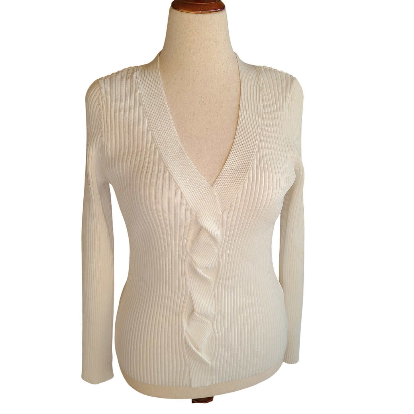 INC 90s Ivory Ribbed Sweater | Size Large