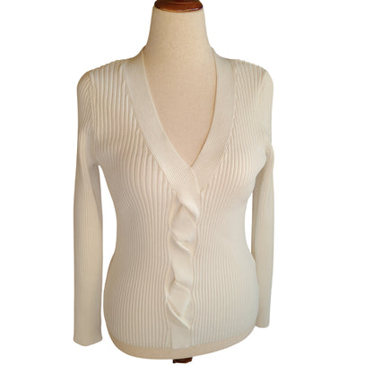 INC 90s Ivory Ribbed Sweater | Size Large