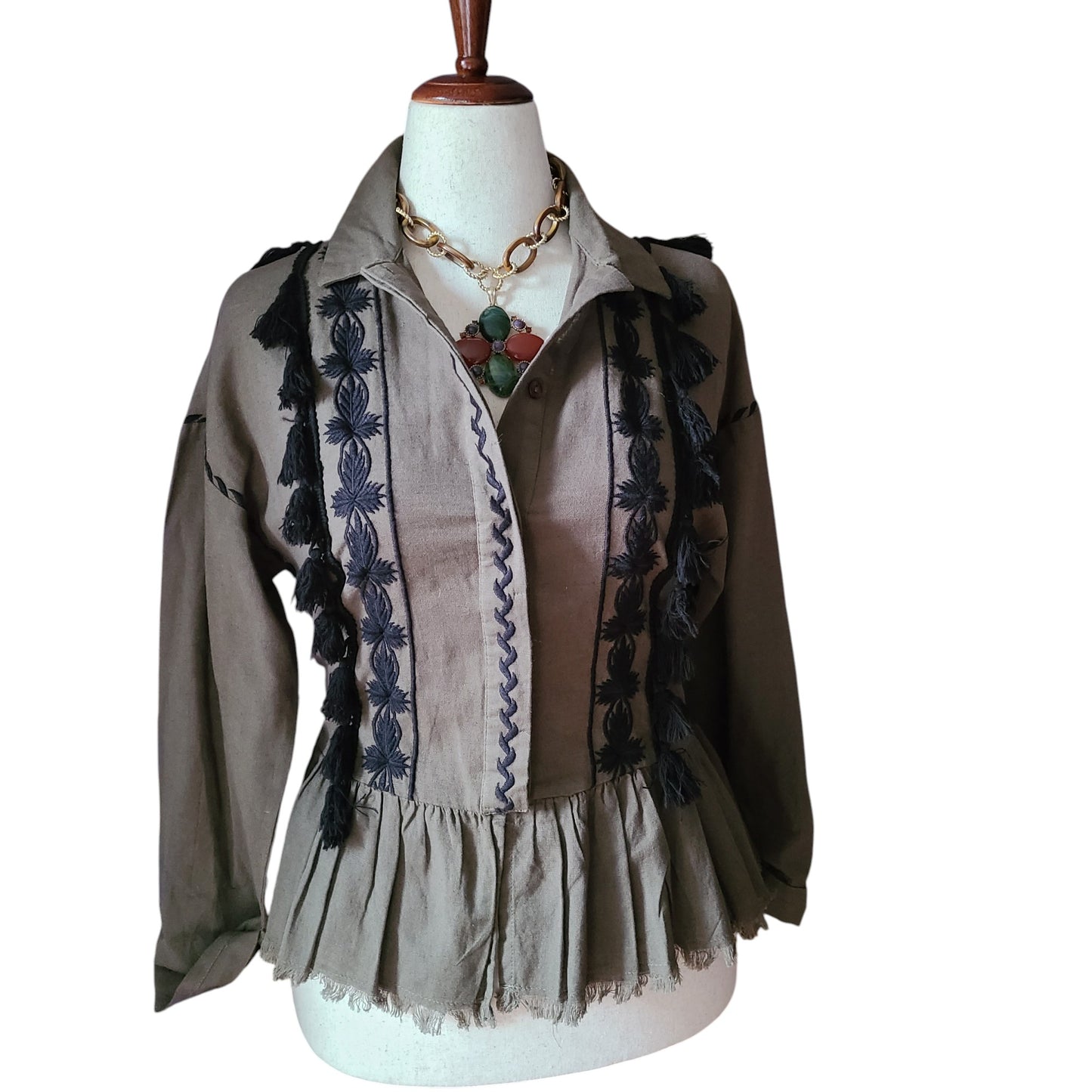 trl for Zara Embroidered Khaki Top | Size Medium