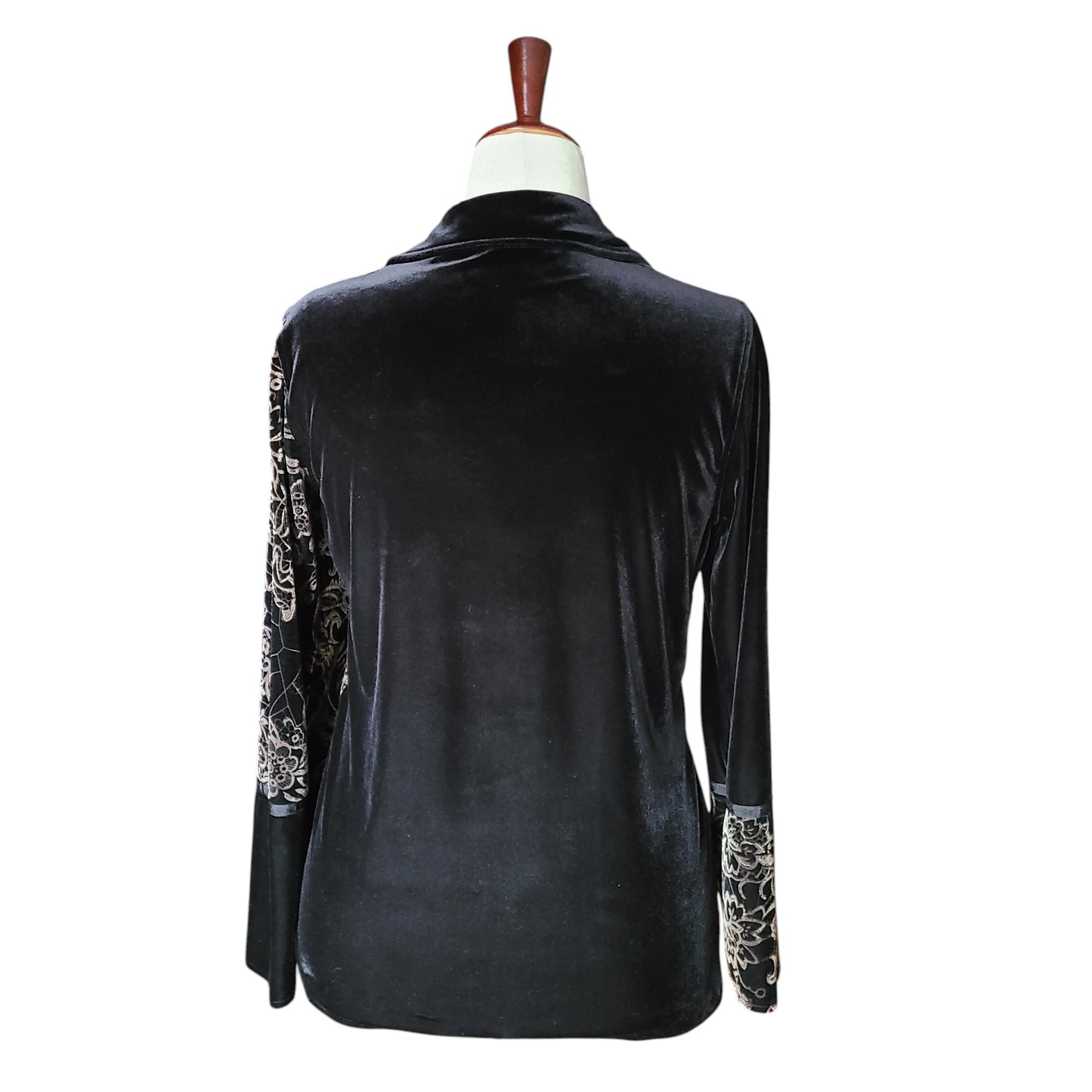 Harve Benard Black Velvet Embellished Burnout Top | Size Medium