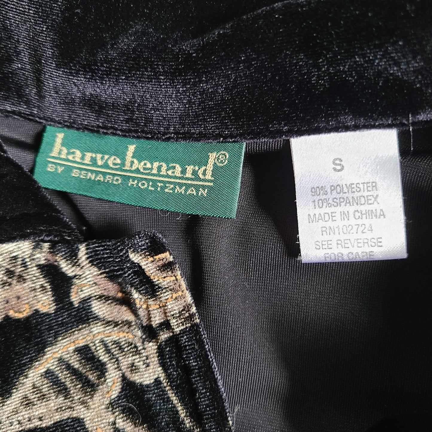 Harve Benard Black Velvet Embellished Burnout Top | Size Medium