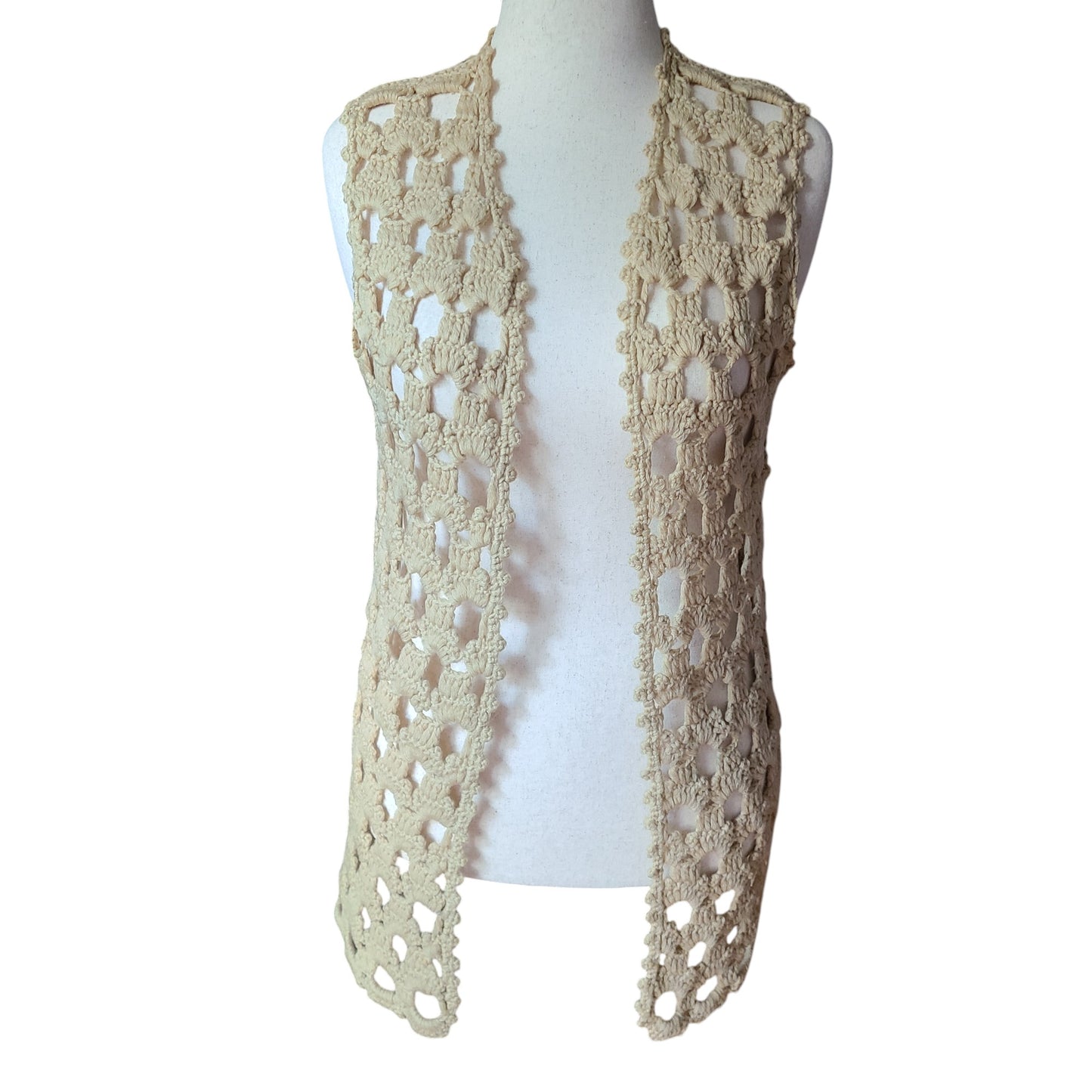 Handmade 70's Crochet Taupe Vest | Size Medium