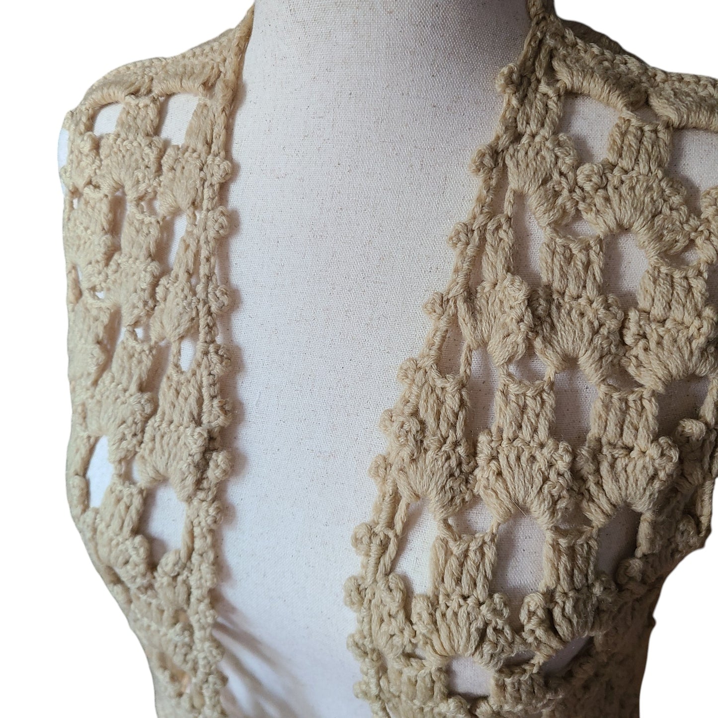 Handmade 70's Crochet Taupe Vest | Size Medium