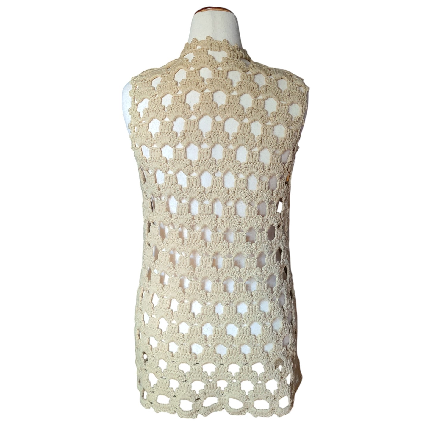 Handmade 70's Crochet Taupe Vest | Size Medium