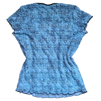 Dressbarn 90s Textured Blue Lace Top | Size Large