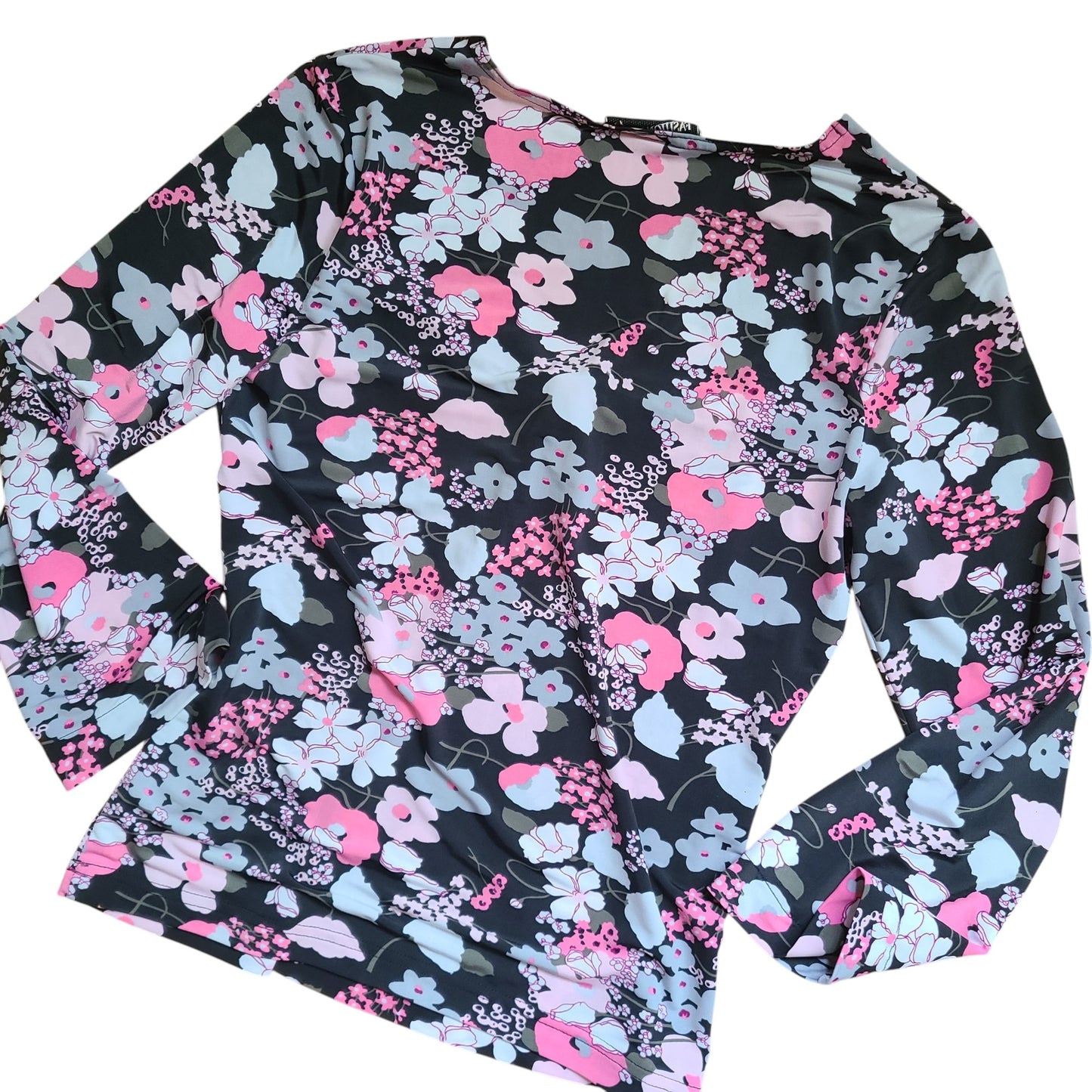 Fashion Bug 90's Pink on Black Floral Top | Size Small