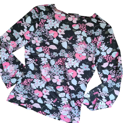 Fashion Bug 90's Pink on Black Floral Top | Size Small