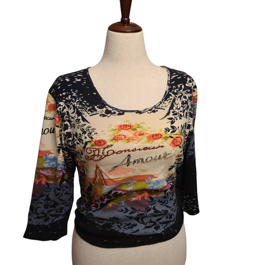 Jane Ashley 90s Embellished Graphic Top | Size Medium