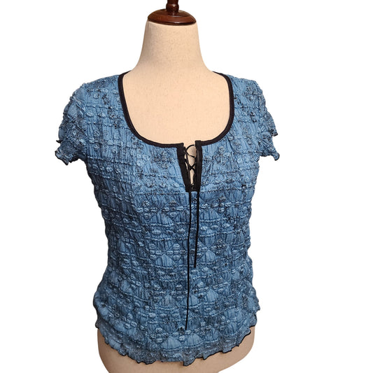 Dressbarn 90s Textured Blue Lace Top | Size Large