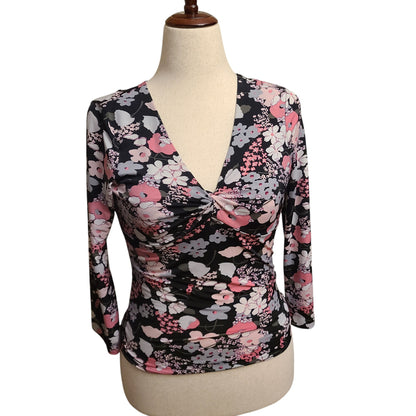 Fashion Bug 90's Pink on Black Floral Top | Size Small