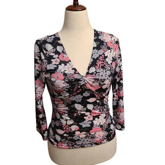 Fashion Bug 90's Pink on Black Floral Top | Size Small
