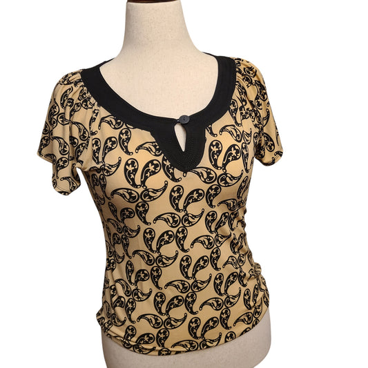 Mercer Street Studio 90s Black & Tan Paisley Top | Size Small