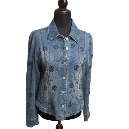 NWT Flashback Couture Beaded Denim Jacket | Size Petite Small
