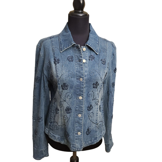 NWT Flashback Couture Beaded Denim Jacket | Size Petite Small